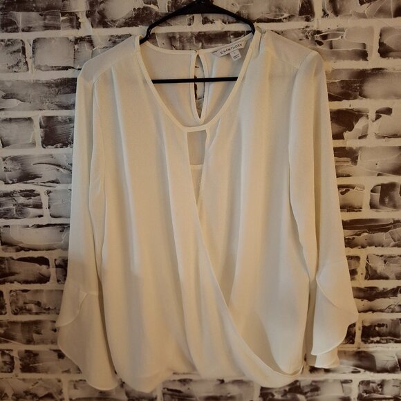41 Hawthorn Large Crossover Front Bell Sleeves Keyhole Back White Blouse Top - Picture 1 of 8